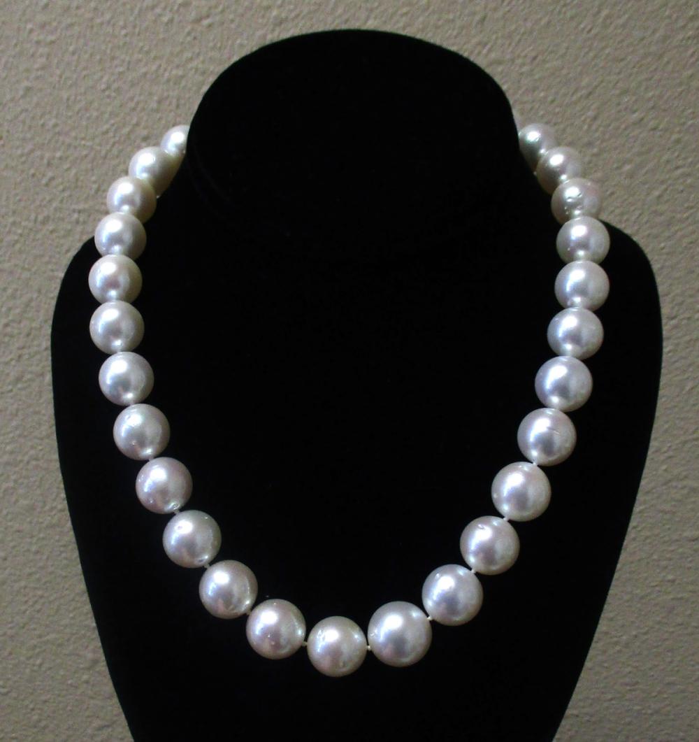 Appraisal: PRINCESS LENGTH WHITE SOUTH SEA PEARL NECKLACE - hand-knotted strand