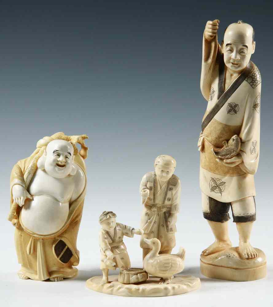 Appraisal: PCS ORIENTAL IVORY - Including Elderly Fisherman standing and holding