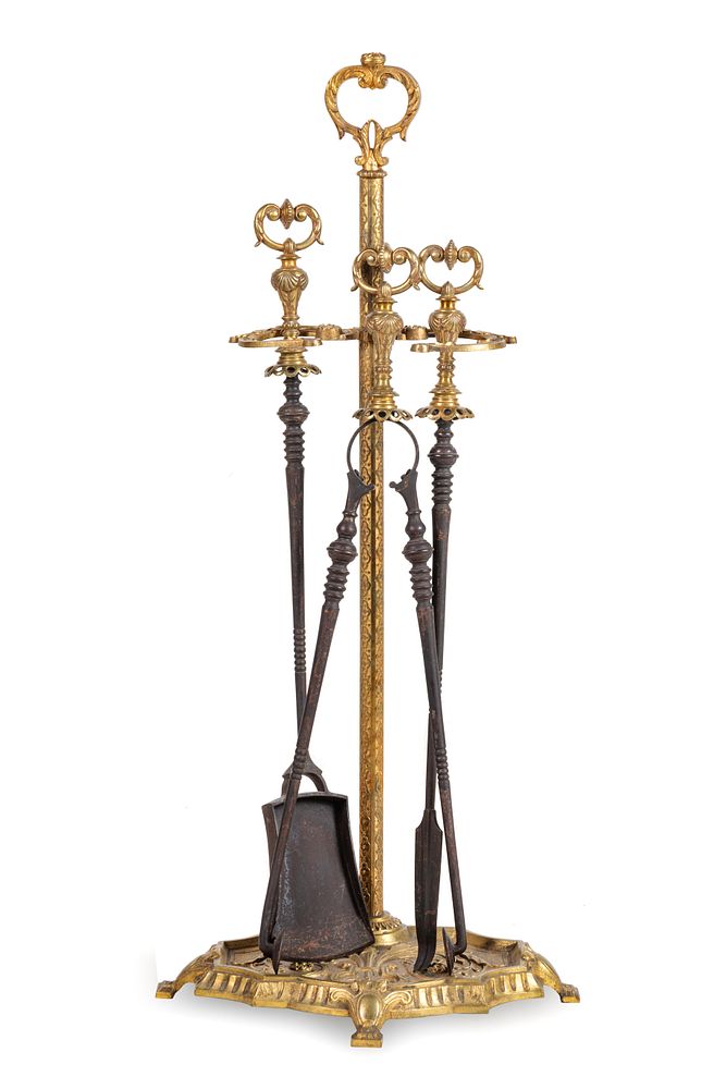 Appraisal: A Set of French Gilt Bronze Fireplace Tools A Set