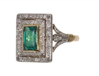 Appraisal: Art Deco emerald diamond platinum and k yellow gold ring