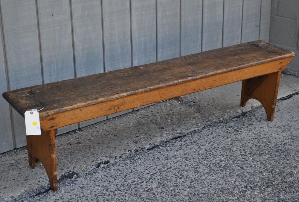 Appraisal: American Primitive Long Bench high wide deep Some gouging staining