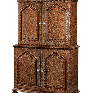 Appraisal: An Anglo-Colonial Bone Inlaid Two-Part Cabinet th Century Height x