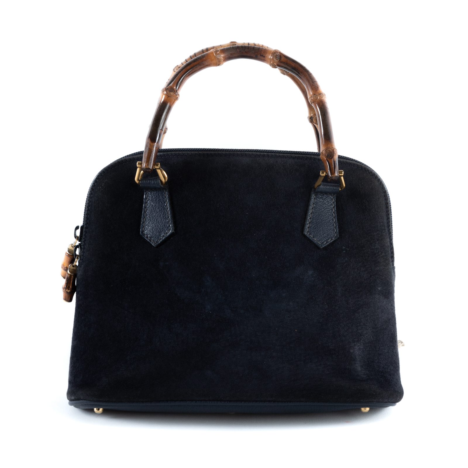 Appraisal: A GUCCI SMALL BAMBOO DOME TOTE A navy suede leather