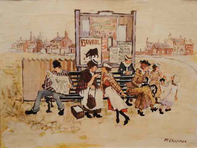 Appraisal: Margaret Chapman British - Garstang folk on bench signed oils