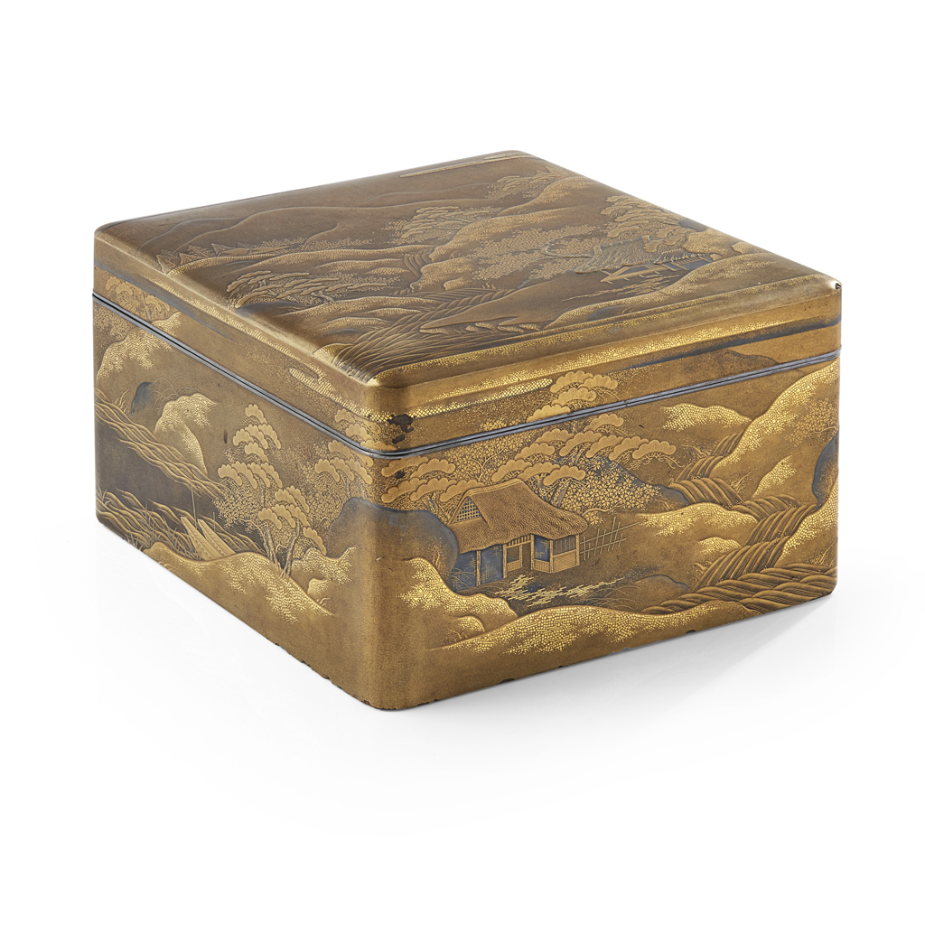 Appraisal: GOLD-LACQUER BOX AND COVER MEIJI PERIOD the fitted cover decorated