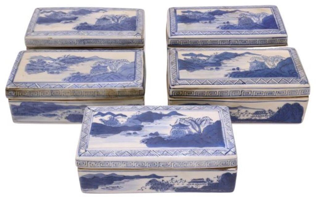 Appraisal: lot of Chinese blue and white porcelain rectangular brush boxes