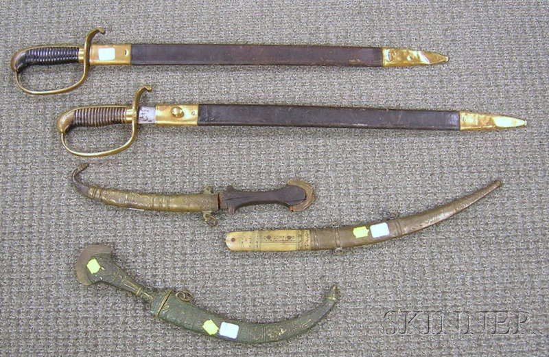 Appraisal: Pair of German Swords and Three Near Eastern Knives the