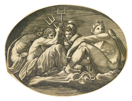 Appraisal: GIORGIO GHISI Apollo Neptune Pluto and Athena Engraving s x