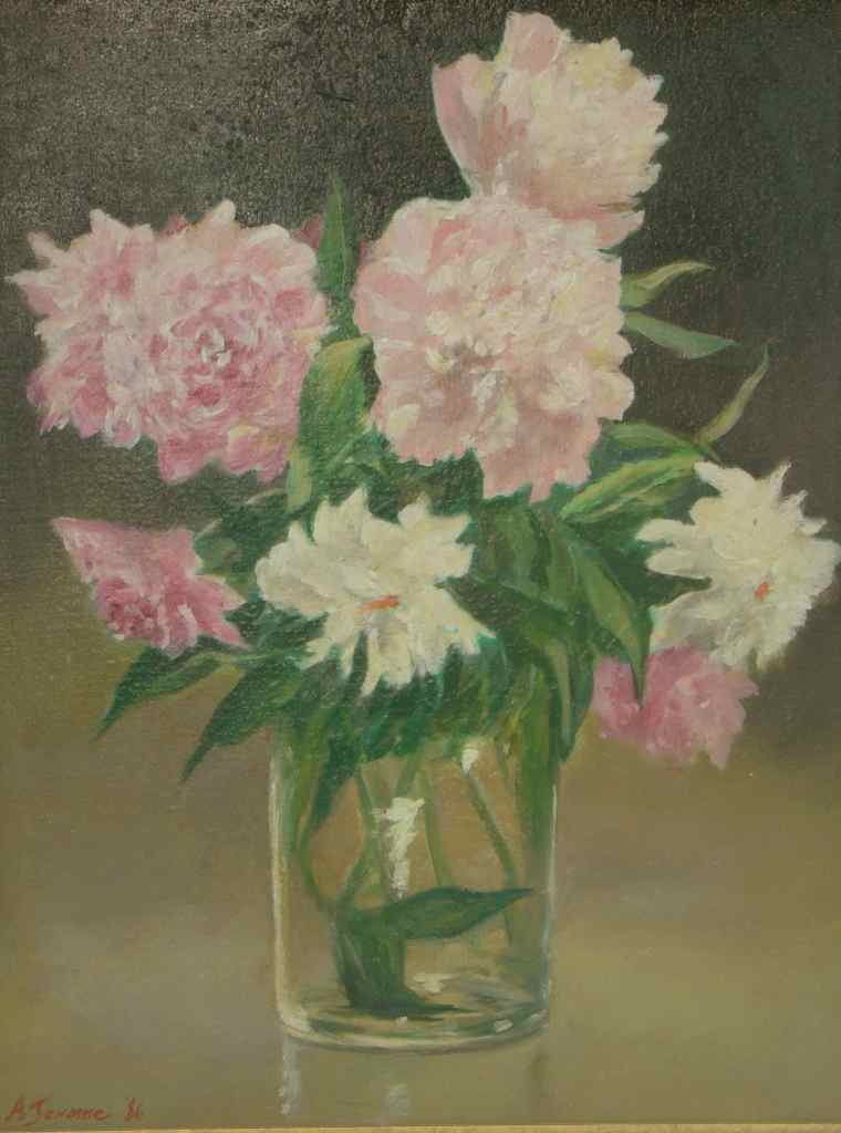 Appraisal: A JEROME STILL LIFE OF FLOWERS Oil on canvas x