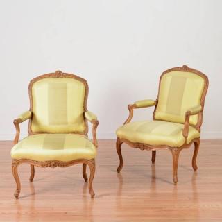 Appraisal: Good pair Louis XV carved beechwood fauteuils th th c