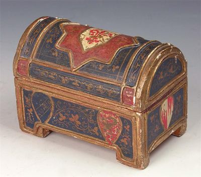 Appraisal: A continental polychrome decorated small casket with shields and scrolling