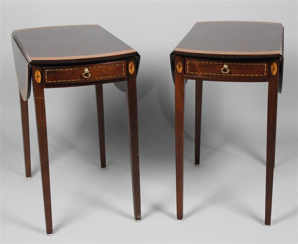 Appraisal: PAIR OF FEDERAL STYLE INLAID MAHOGANY PEMBROKE TABLES both with