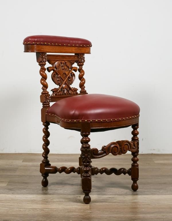 Appraisal: Continental carved side gaming chair th th Centuries Contemporary leather