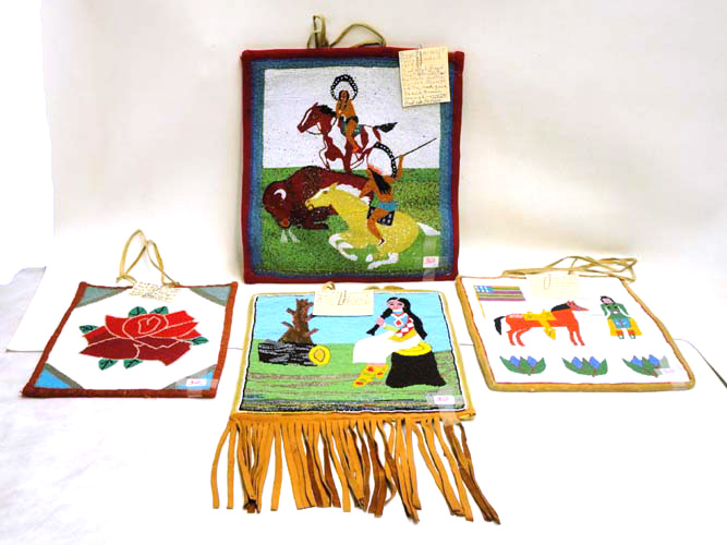 Appraisal: FOUR NATIVE AMERICAN BEADED BAGS from Plains Warm Springs and