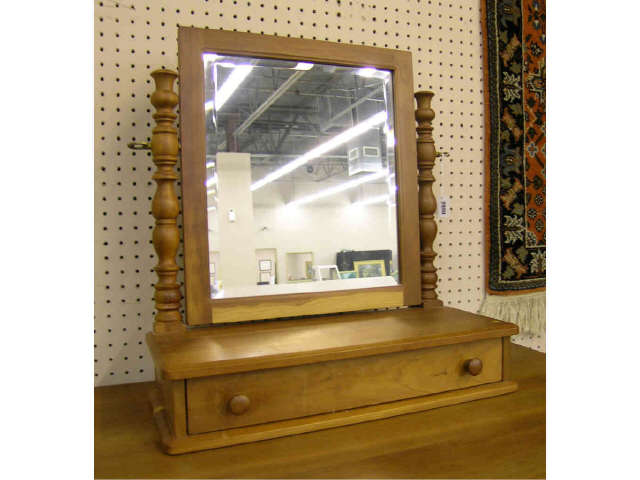 Appraisal: Homer Sampler solid cherry glovebox mirror with drawer turned column