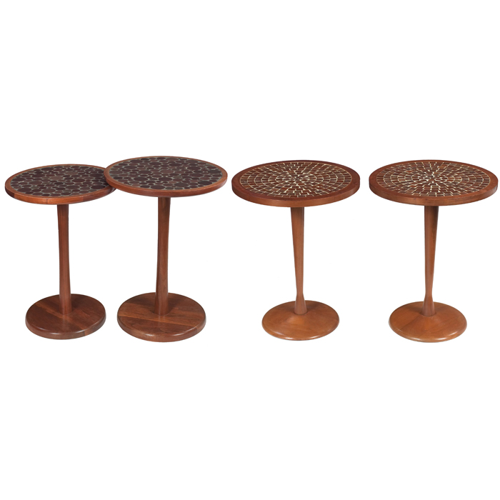 Appraisal: Gordon and Jane Martz side tables four USA walnut frames