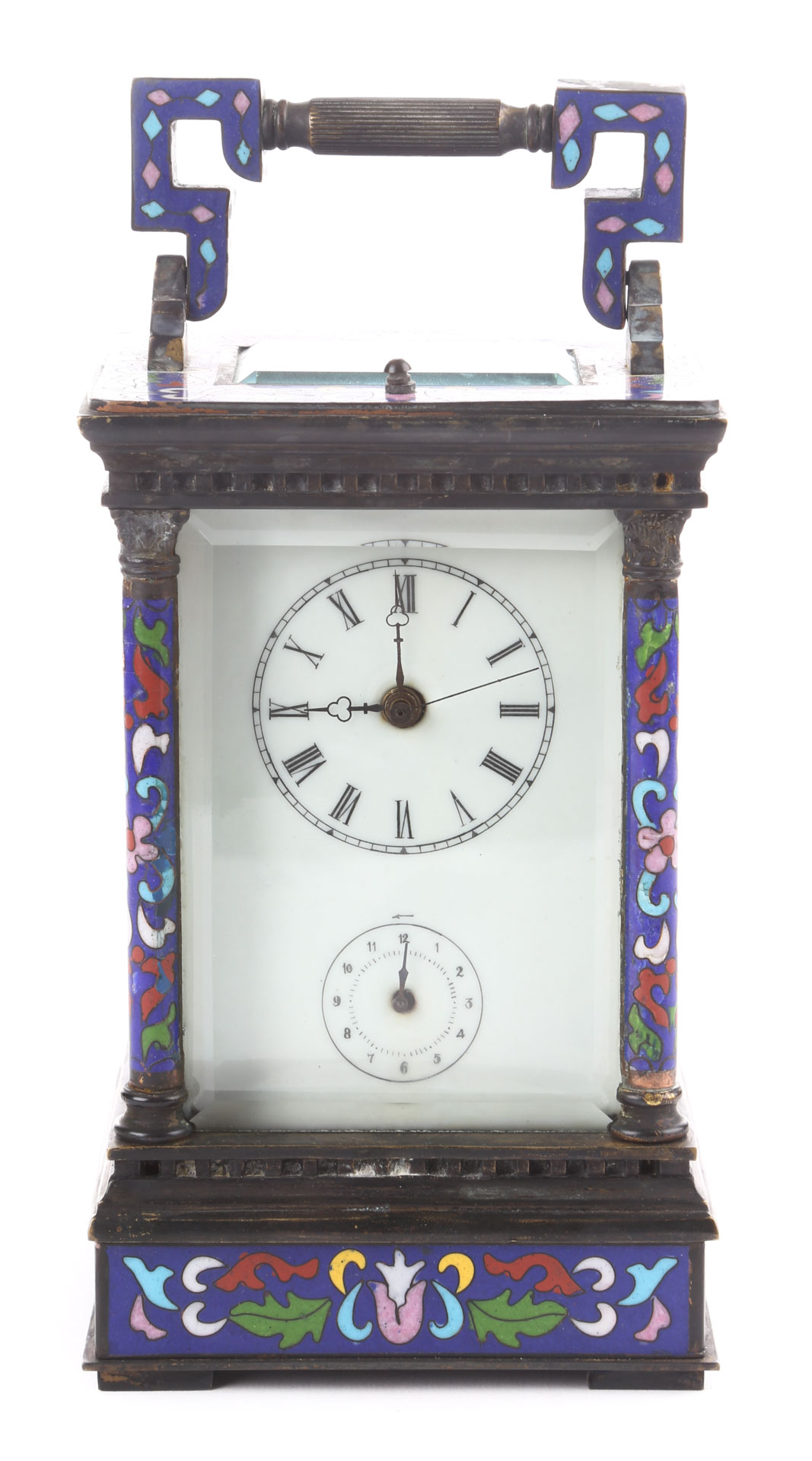 Appraisal: Continental champleve and glass carriage clock late th century case