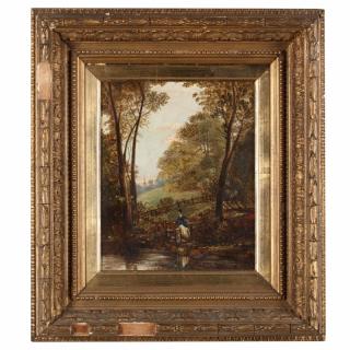 Appraisal: Romantic Style Landscape th century oil on canvas presented in