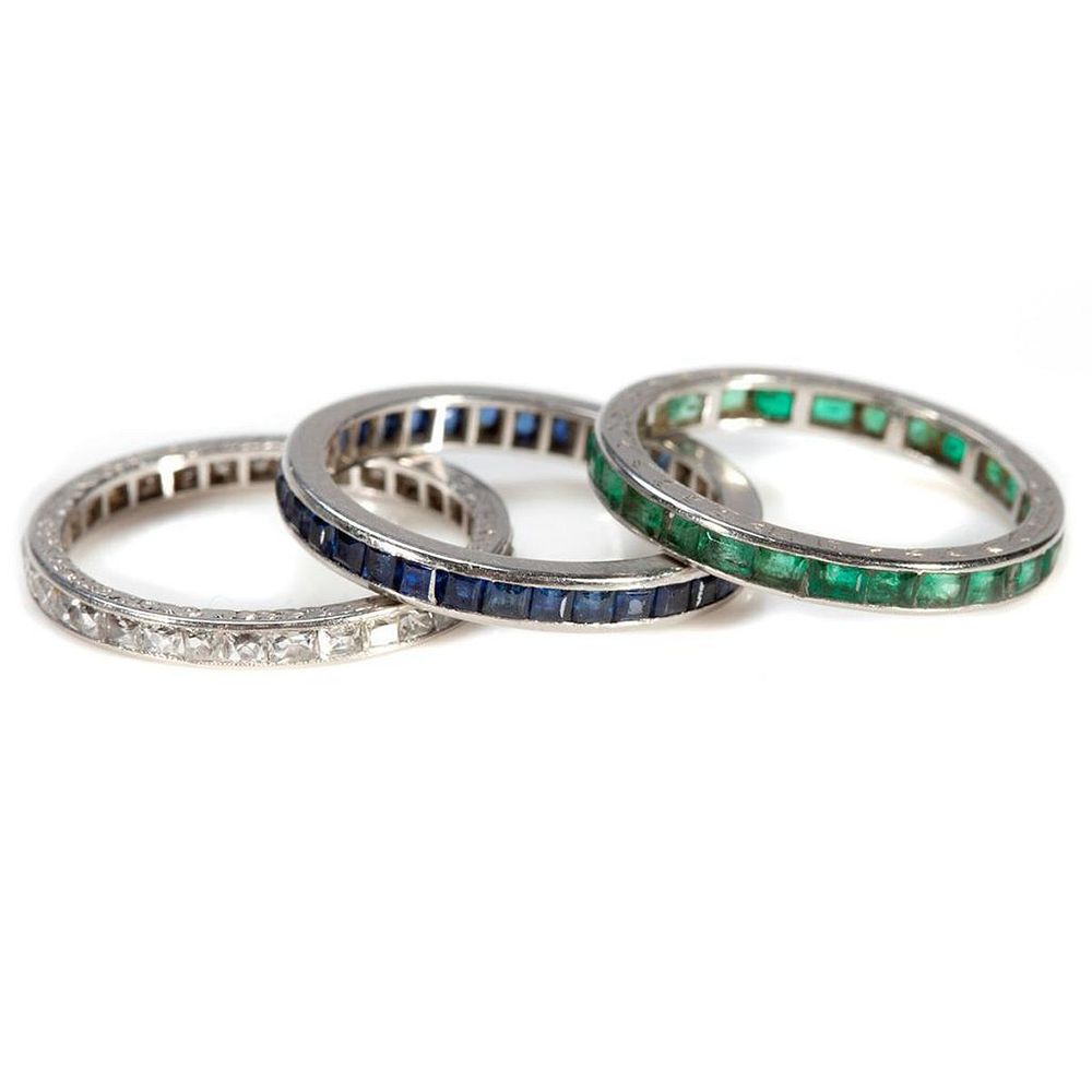 Appraisal: Art deco gem-set and platinum eternity bands the trio of