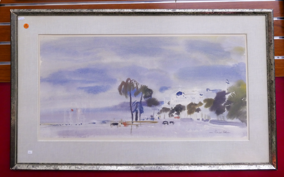 Appraisal: Patrick Hall - British ''The Promenade'' Watercolor on Paper Framed-