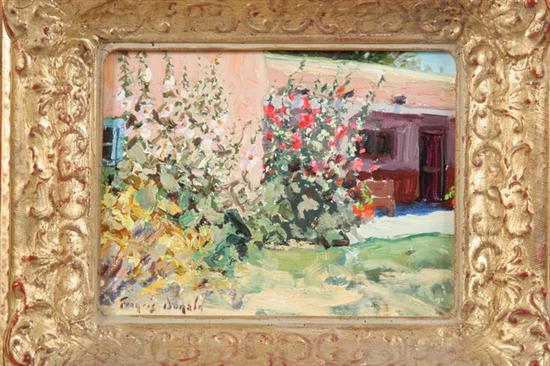 Appraisal: FRANCIS DONALD American b ADOBE AND HOLLYHOCKS signed lower right