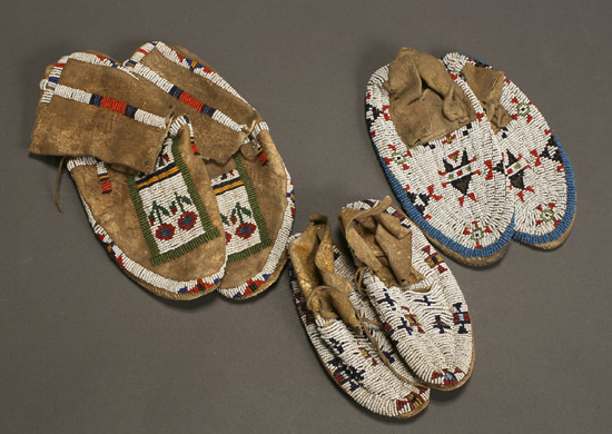 Appraisal: Three Pairs of Native American Beaded Hide Moccasins First Half