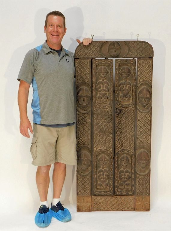 Appraisal: African Carved Wood Effigy Doorway African Carved Wood Effigy Doorway