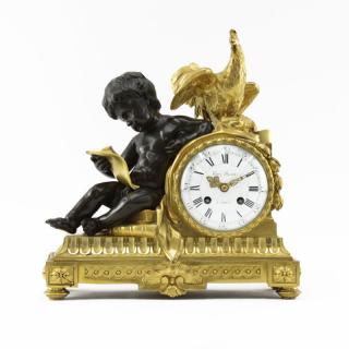 Appraisal: Gilt and Patinated Bronze Louis XVI Style Mantel Clock by