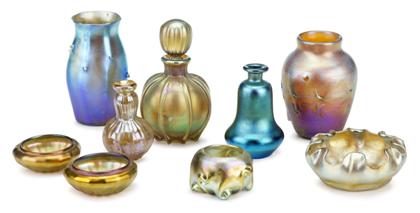 Appraisal: Group of nine small Favrille and Quezal glass itemsmost tiffany