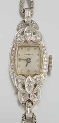 Appraisal: An Art Deco Gold and Diamond Geneva Watch k white