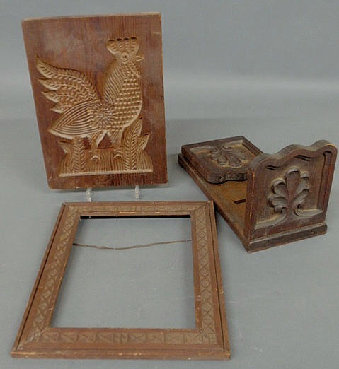 Appraisal: Chip carved picture frame x rooster carved into yellow pine