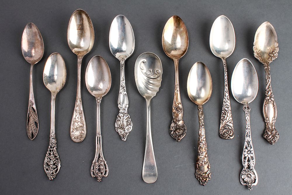 Appraisal: Art Nouveau Silver Tea Spoons Assorted Group of Group of