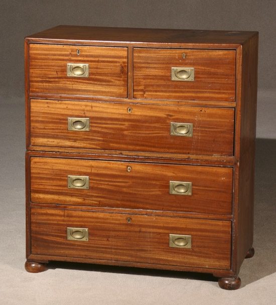 Appraisal: Victorian Brass Mounted Mahogany Two-Part Campaign Chest of Drawers Late