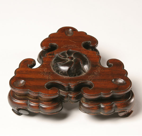 Appraisal: Oriental style hand carved wooden stand tiered display beveled edges