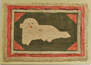 Appraisal: Mounted Hooked Rug of a White Dog late th early