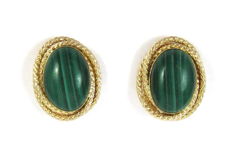 Appraisal: PAIR OF MALACHITE PETER BRAM DESIGN EARRINGS each set with