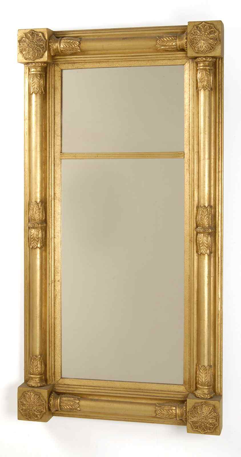 Appraisal: GILT SHERATON TABERNACLE MIRROREarly th CenturyWith turned pilasters and acanthus