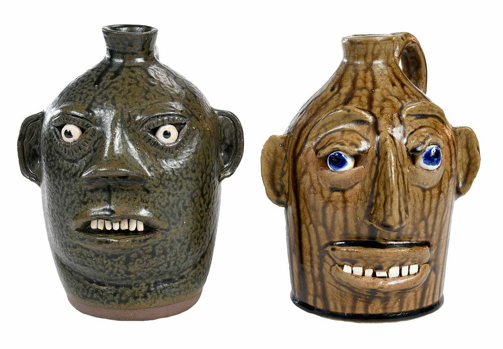 Appraisal: Two Meaders Face Jugs White County Georgia Whelchel Meaders b