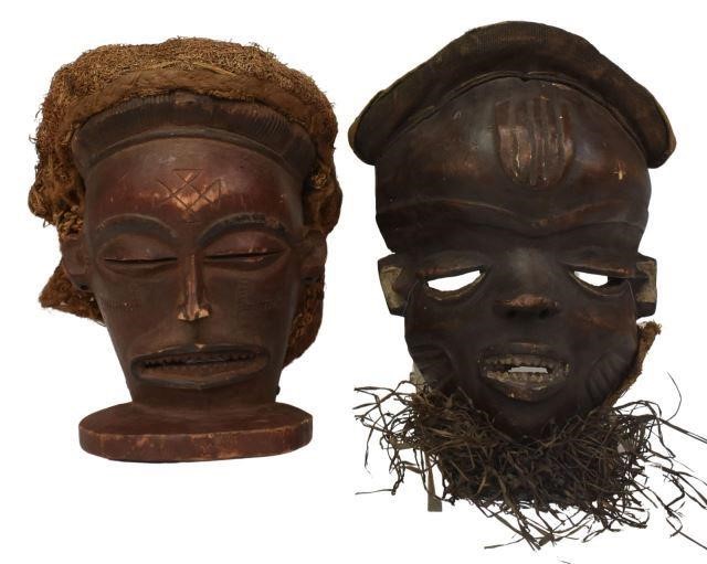 Appraisal: lot of Carved African wood masks Chokwe People Democratic Republic