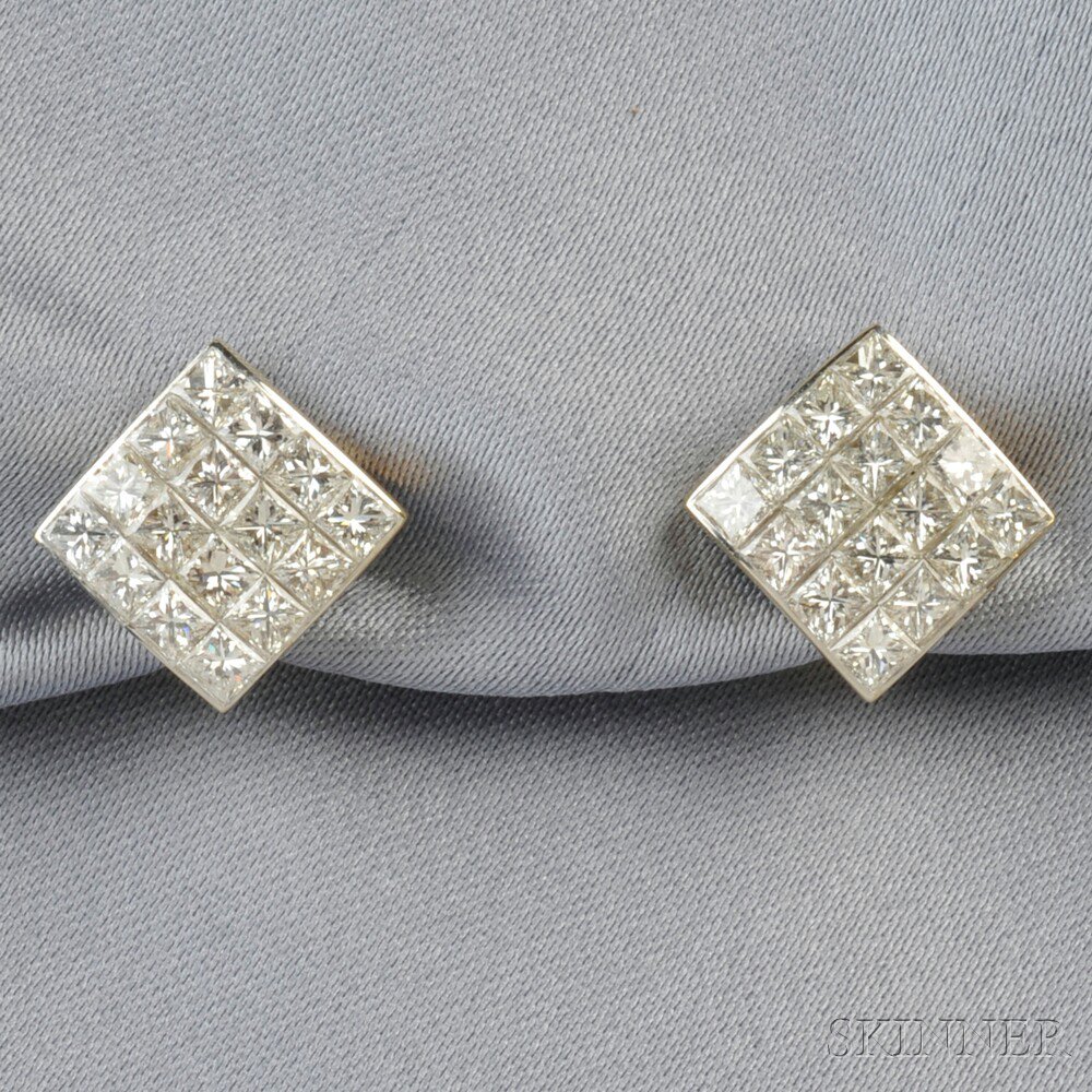 Appraisal: kt Gold and Diamond Earclips Tiffany Co each invisibly set