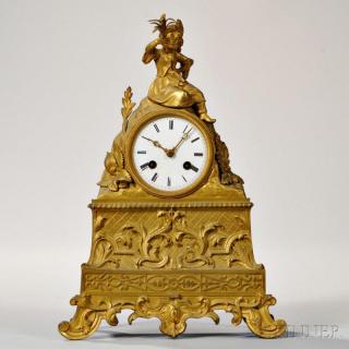 Appraisal: Gilt-brass Figural Mantel Clock French c a figure of a