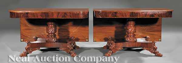 Appraisal: A Pair of American Classical Carved Mahogany Multi-Form Tables c