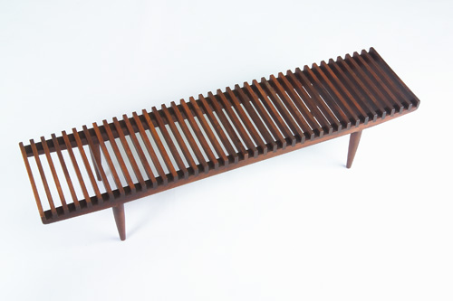 Appraisal: SAM MALOOF Walnut slatted bench with contoured seat rail and