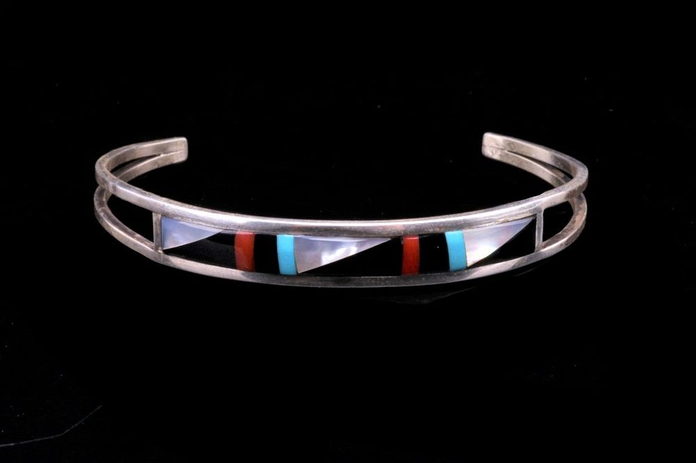 Appraisal: Navajo Multi Stone Inlaid Sterling Silver Bracelet For your consideration