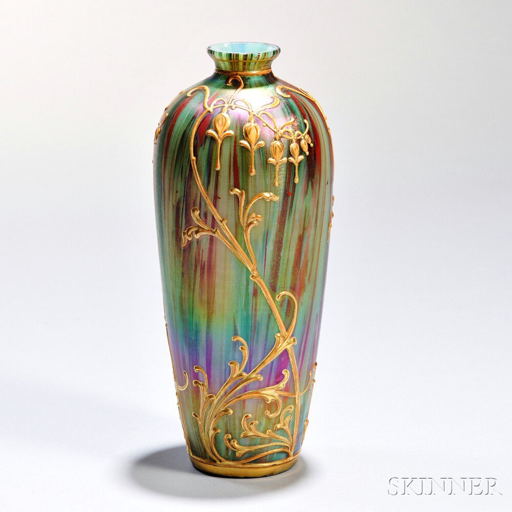 Appraisal: Harrach Jaspis Glass Vase Bohemia c designed by Jan Koula