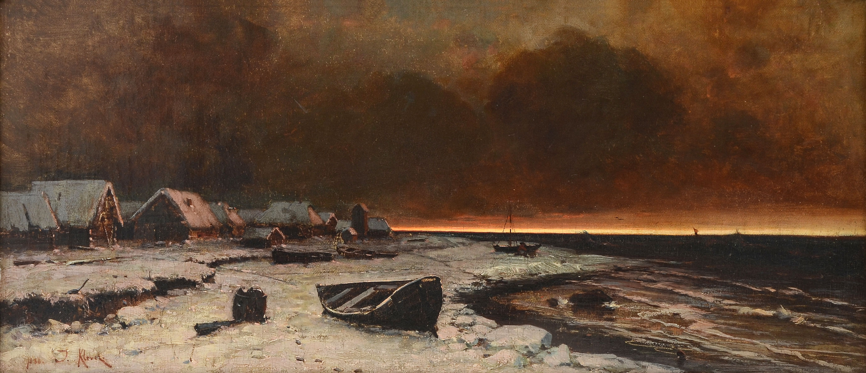 Appraisal: VON KLEVER Julius Russian - Sunrise Snowy Seaside Village Landscape