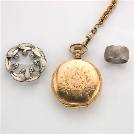 Appraisal: Lady's Hunting Case Pocket Watch with Chain One Silver Pin