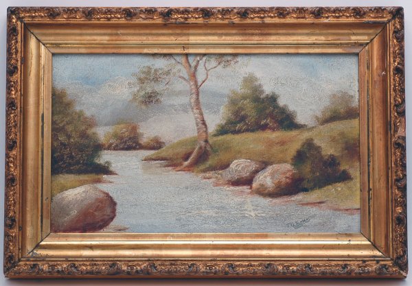 Appraisal: Landscape with stream oil on board signed lower right T