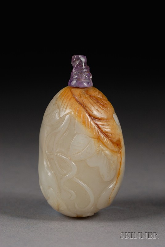 Appraisal: Jade Snuff Bottle th century gray stone with russet areas