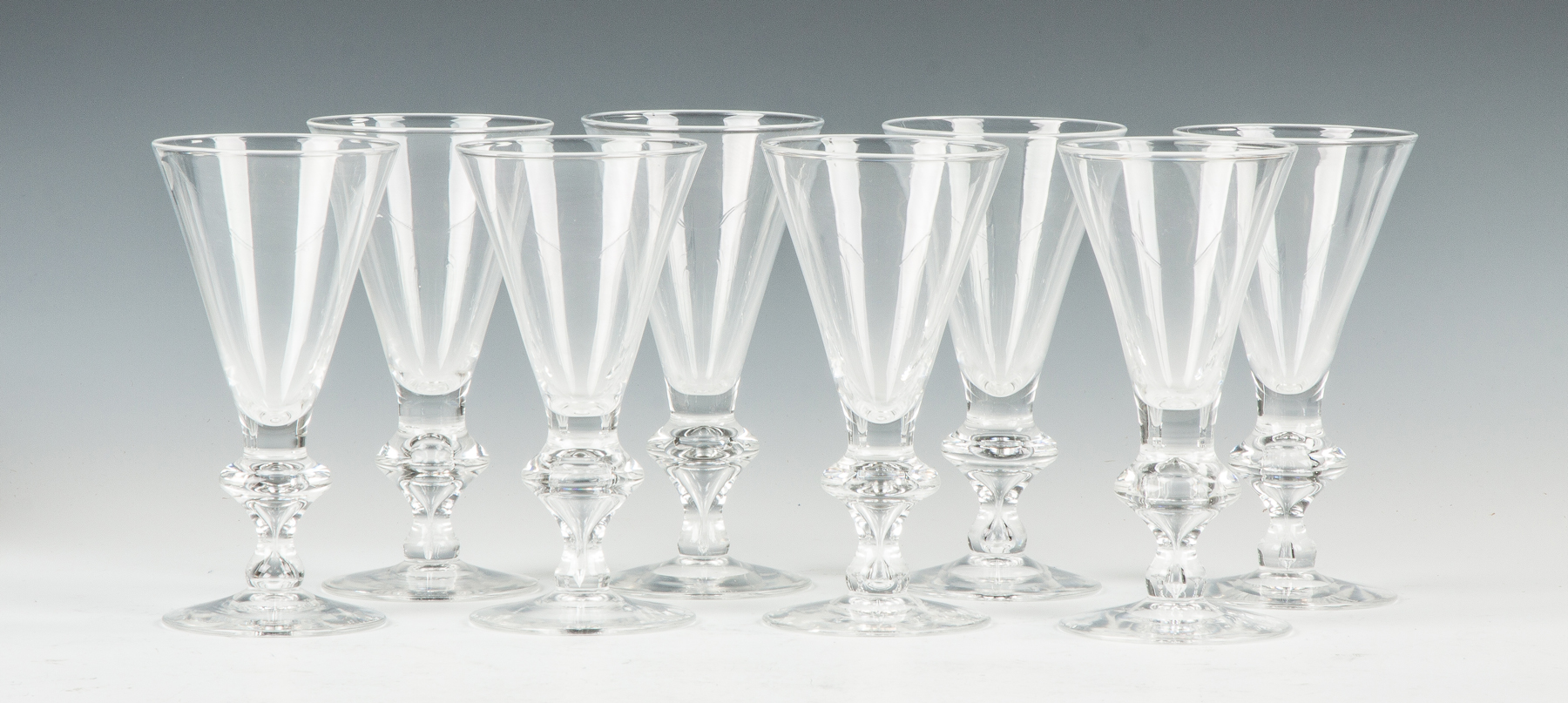 Appraisal: Eight Steuben Crystal Water Glasses Sgn Steuben